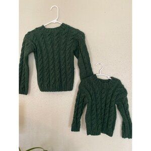 Kids Handmade Green Cable Knit Sweater - Matching Sibling Sweaters